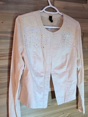 Black Label By Chico Cream Studded Open-Front Jacket Size  1X